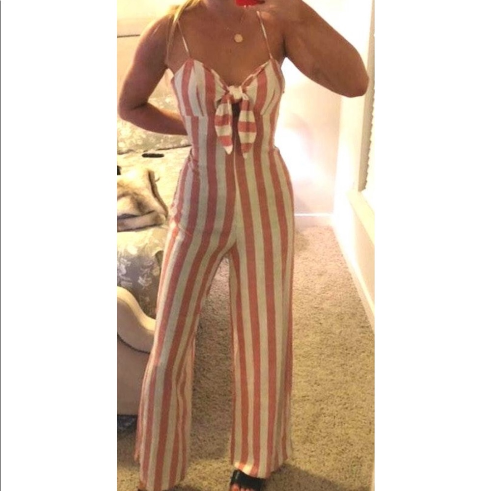 Jumpsuit, coral striped